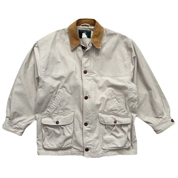 Vintage Orvis Cotton Field Jacket Mens L Tan Corduroy Collar Hunting Coat